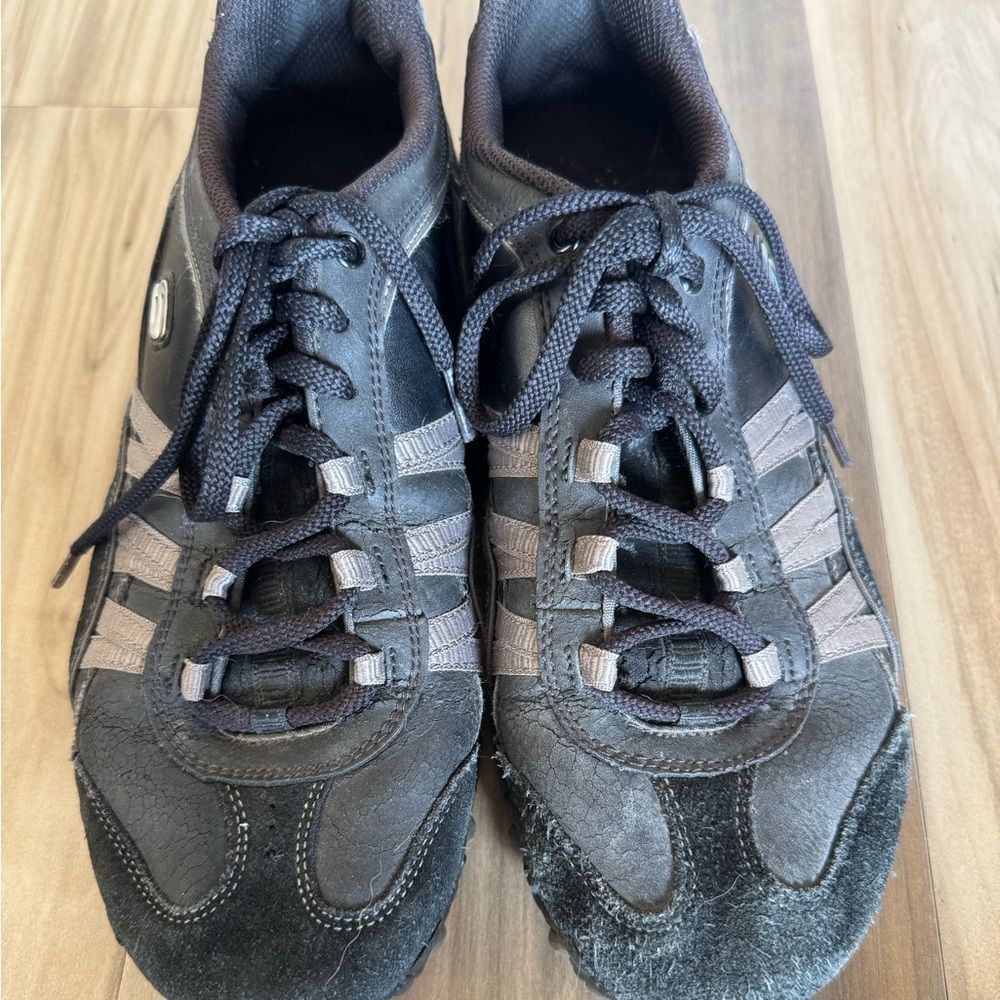 Skechers Black Leather Casual Sneakers Shoes 9.5
